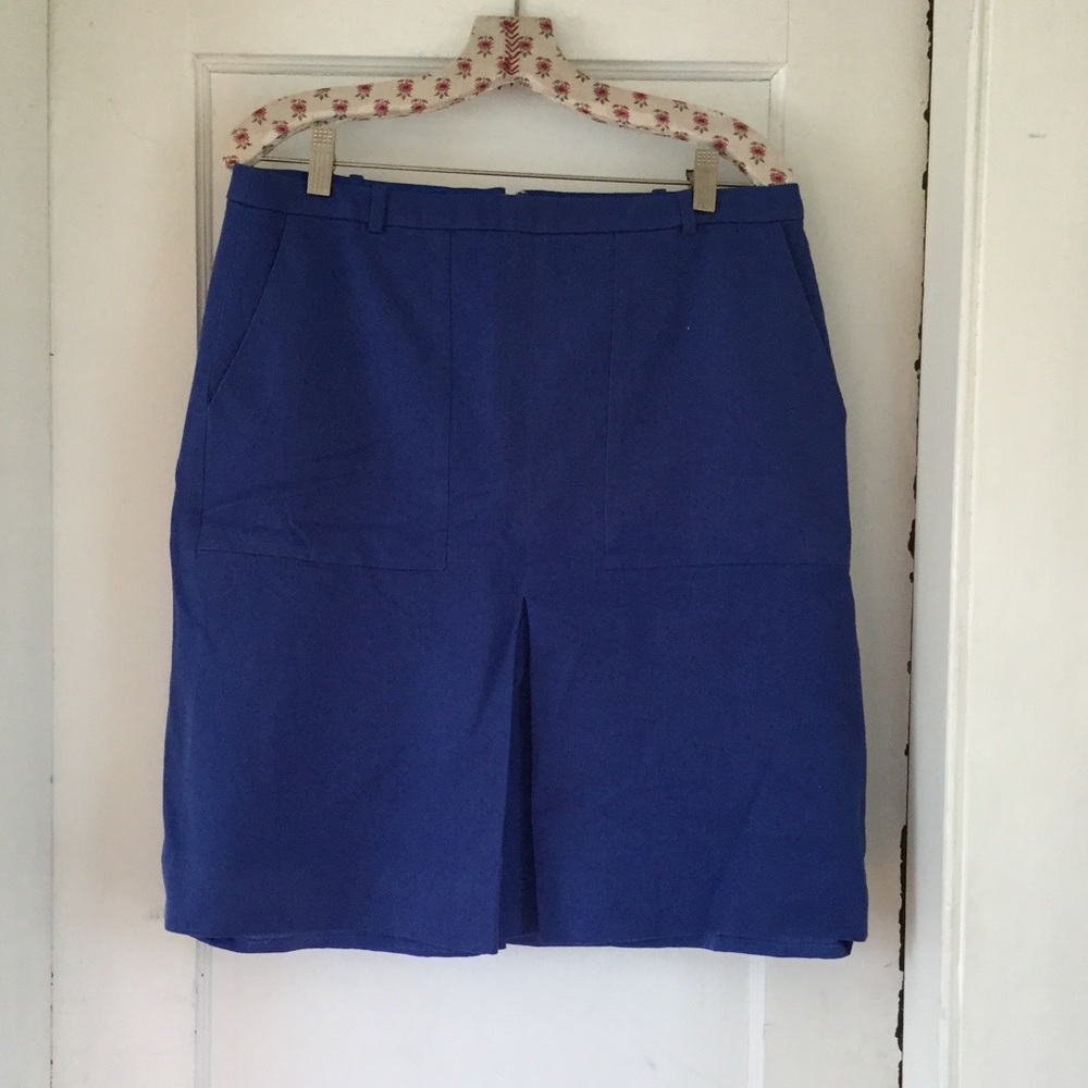 J. Crew blue skirt w front slit and pockets Sz 12
